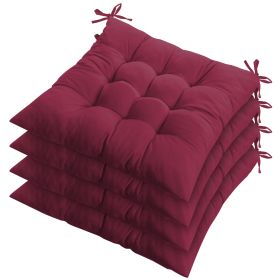 4Pcs Chair Cushion Pads Pillow 17.72x17.72x2.37in Soft Tie On Square Sitting Mats For Home Office Car Sitting Travel (Option: Pro_WineRed)